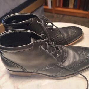 Cole Haan Black Leather Wingtip Boots